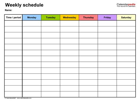 Printable Weekly Schedule Template Excel Word