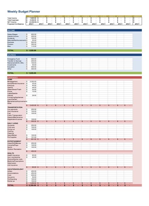 Weekly Budget Excel Template