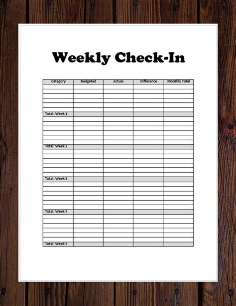 weekly check in template excel
