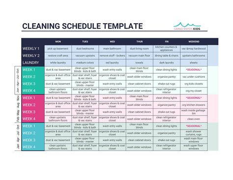 Weekly Cleaning Schedule Excel