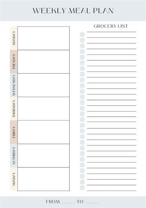 Weekly Menu Printable Template Free