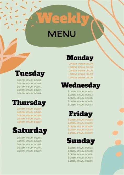 weekly menu template google docs