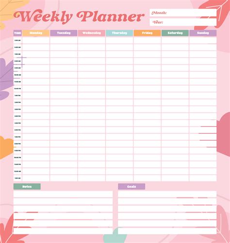 Weekly Planner With Hours Printable