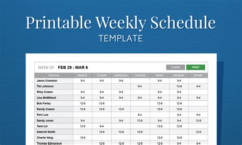 weekly schedule template example