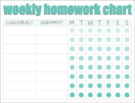 Weekly Sticker Chart Printable Homework