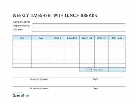 weekly timesheet calculator with lunch break
