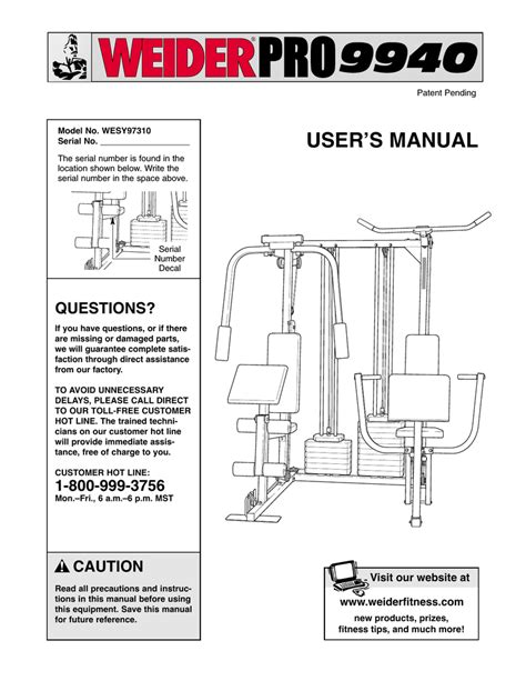 Weider Pro 9940 Exercise Chart