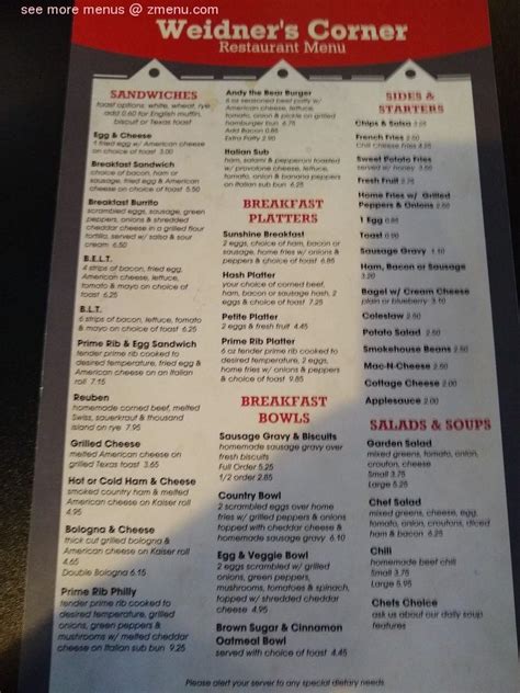 weidner's corner 2 menu