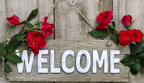Welcome Images With Roses White Sign