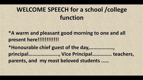 welcome speech in english for college function