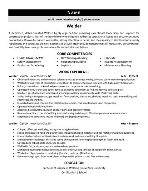 Welding Description Resume