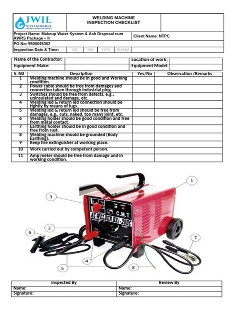 Welding Machine Inspection Checklist