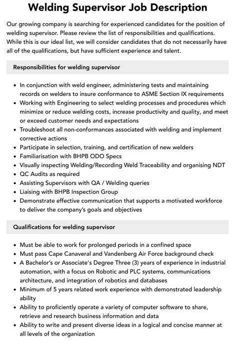 Welding Position Job Description