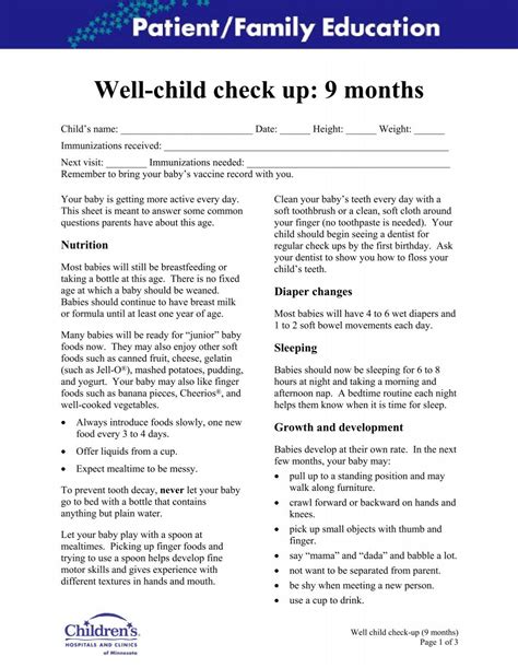well child documentation template