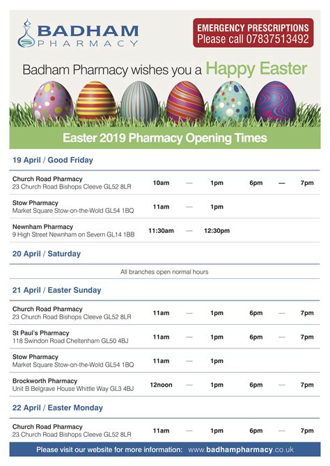 well pharmacy easter opening times