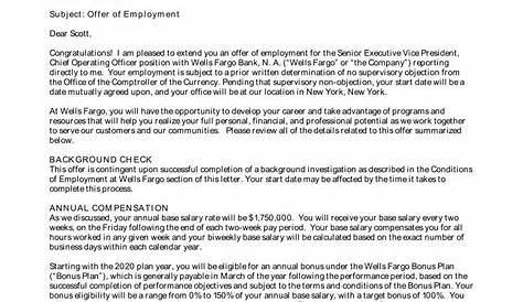 Offer Letter | Wells Fargo | Business Contracts | Justia