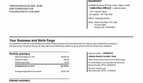 Wells Fargo Bank statement
