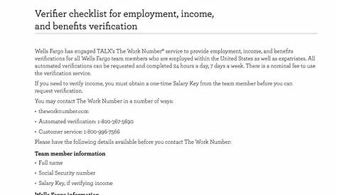 Wells Fargo Verification Of Employment Form - MPLOYME
