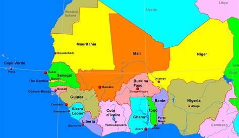West Central Africa Political Map with capitals, national