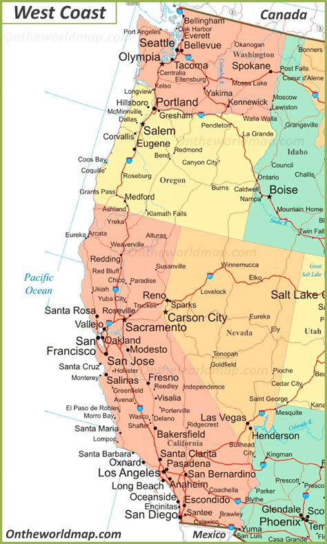 West Coast Map Usa Cities