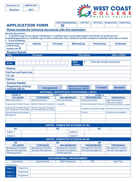 west coast college application form