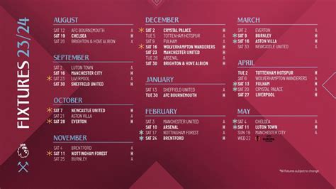 west ham calendar 2023