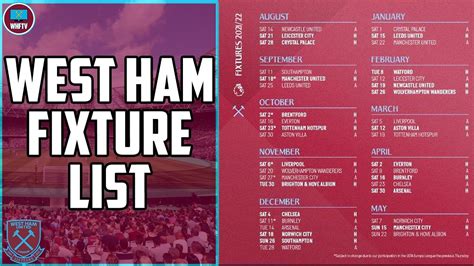 west ham fixtures 2021/22 season