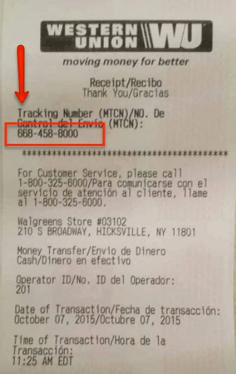 western union mtcn tracking number example
