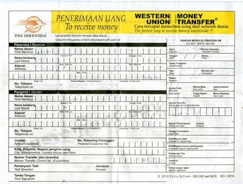 western union padala form