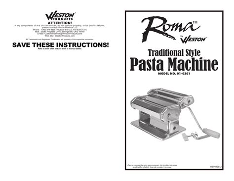 weston pasta maker manual