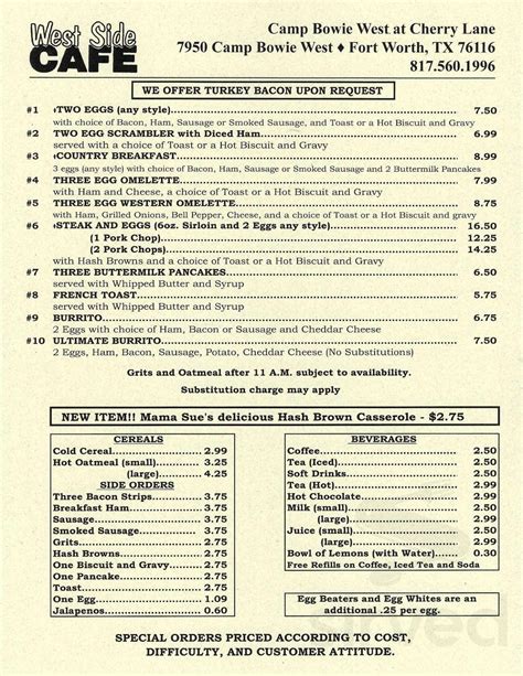 westside cafe menu