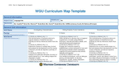 Wgu Curriculum Map Template