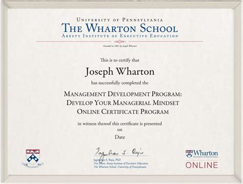 5 Wharton Certificates
