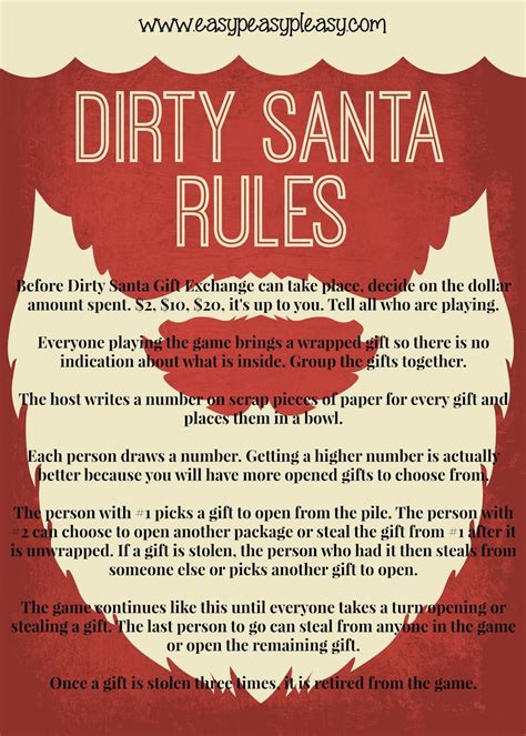 Dirty Santa Invites, Rules, and Game Cards (PDF) Sunshine And Rainy Days