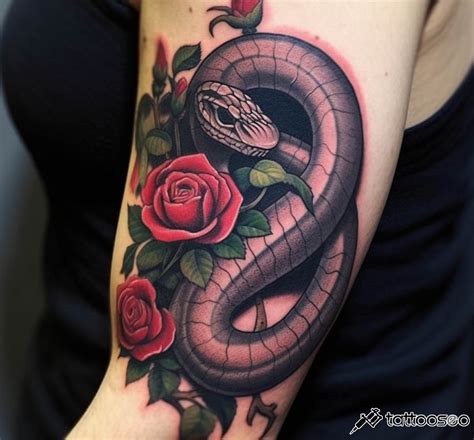 Traditional Snake and Rose Tattoo by Steve Rieck Las Vegas Rose