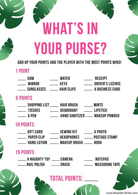 FREE PRINTABLE 'WHAT'S IN YOUR PURSE?' HEN PARTY & BRIDAL SHOWER GAME