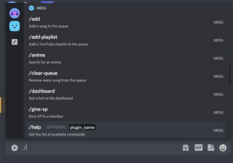 what are all the discord text commands