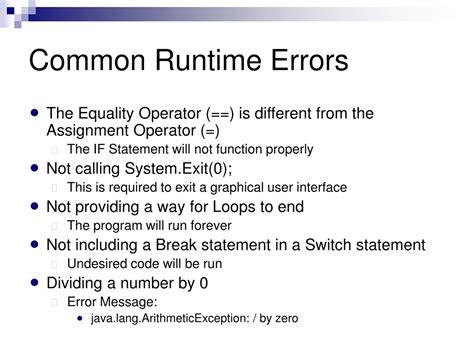 what are examples of runtime errors