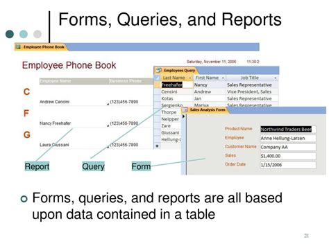 what are forms queries and reports in base