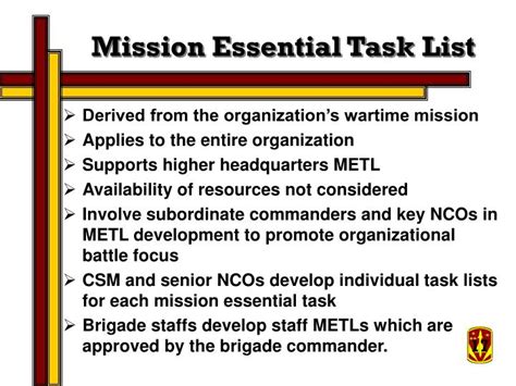 what are metl tasks army