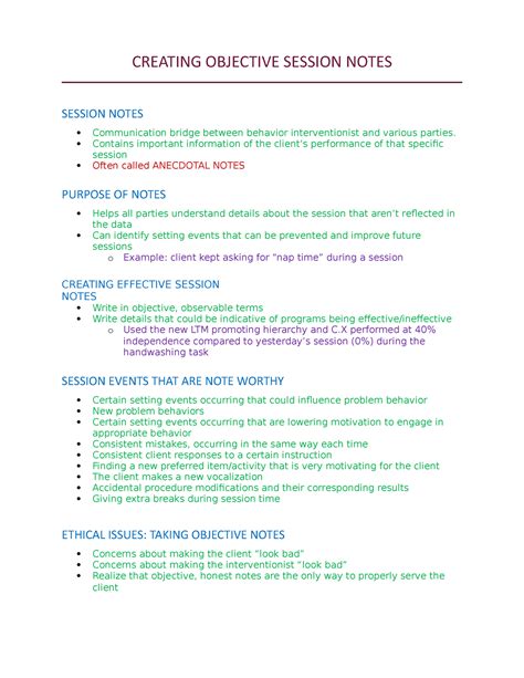 what are objective session notes
