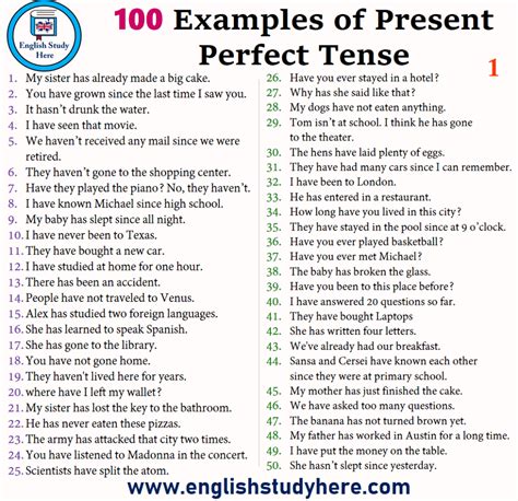what are present perfect tense with examples