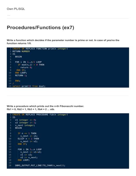 what are procedures and functions in pl sql explain with examples