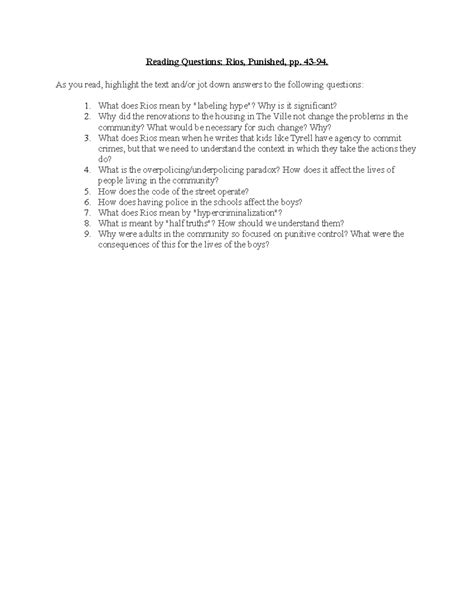 what are rio's’ main research questions in punished