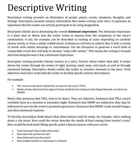 what are some examples of descriptive text