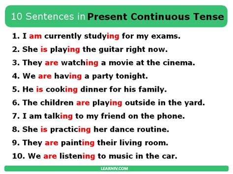 what are the 20 examples of present continuous tense in a pdf