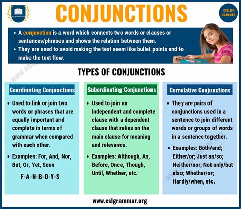 what are the 4 types of conjunctions examples