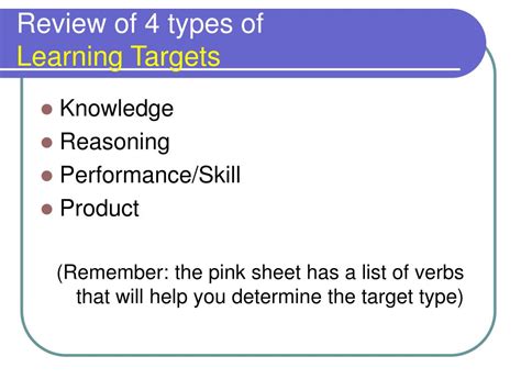 what are the 4 types of learning targets