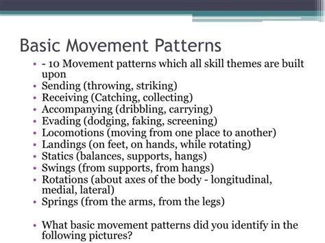 what are the 5 basic movement patterns
