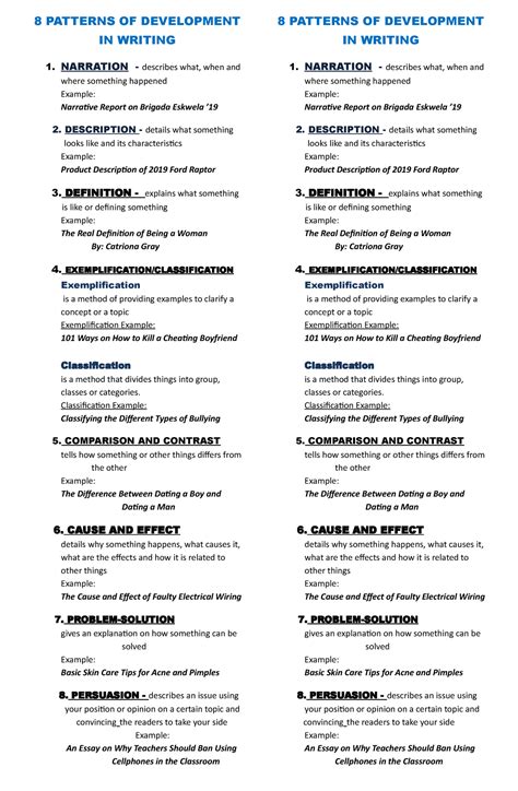 what are the 8 patterns of development in writing